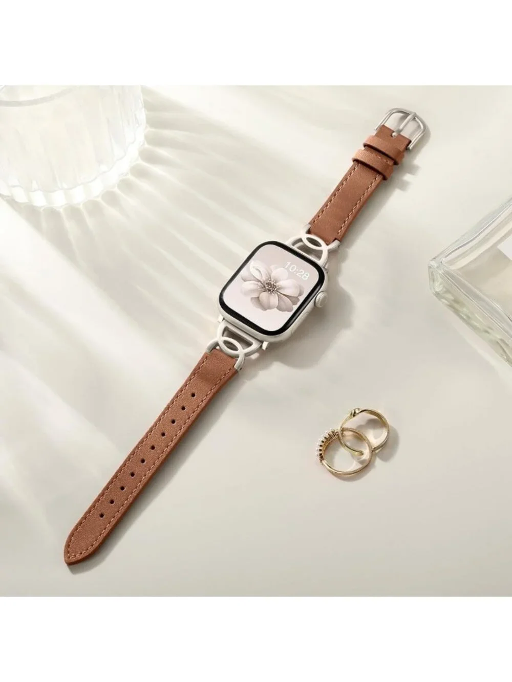 Slim Leather Apple Watch Band for Women - 38mm to 46mm, Stylish DC Buckle